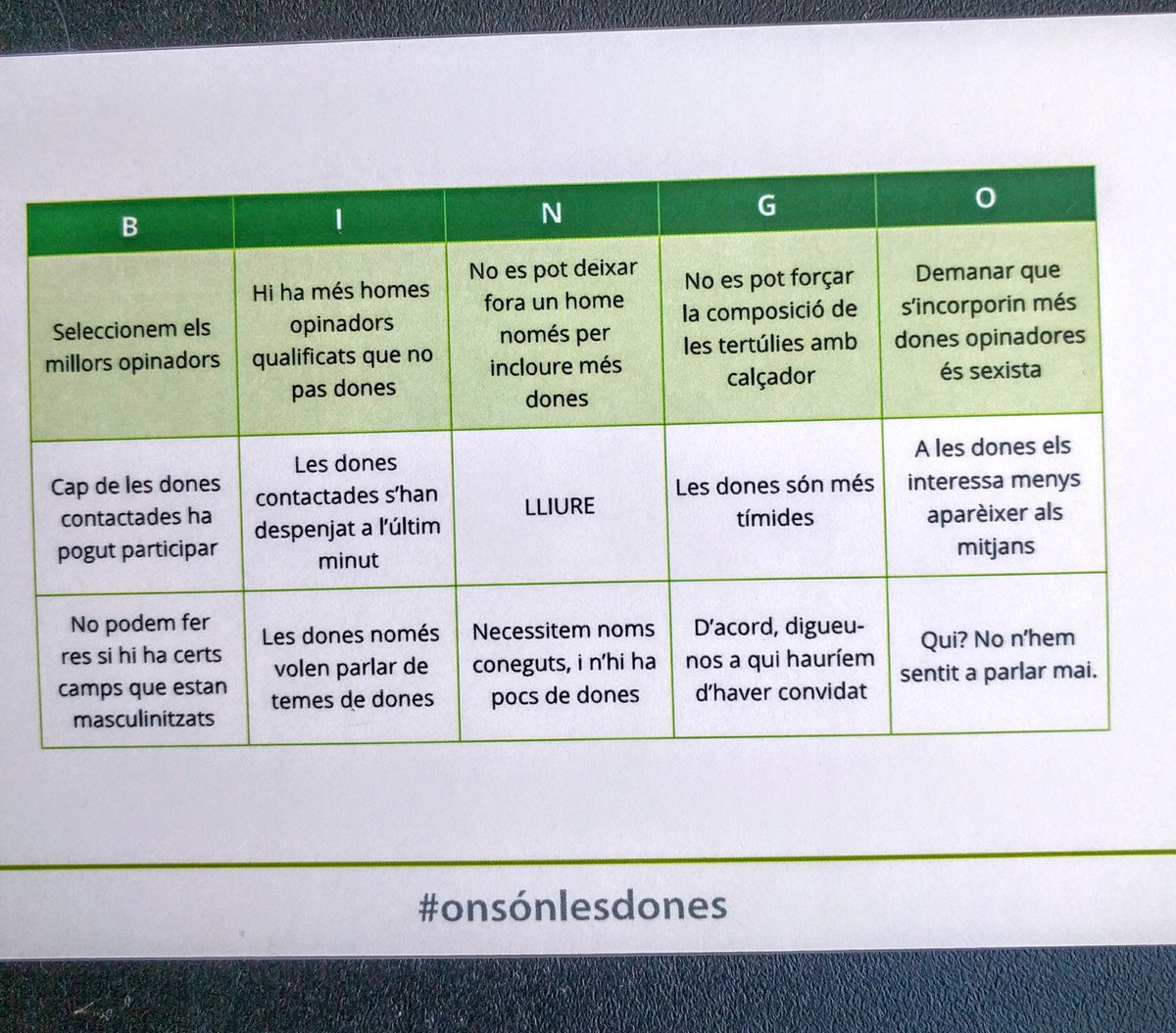 Bingo #onsonlesdones Bingo #onsonlesdones